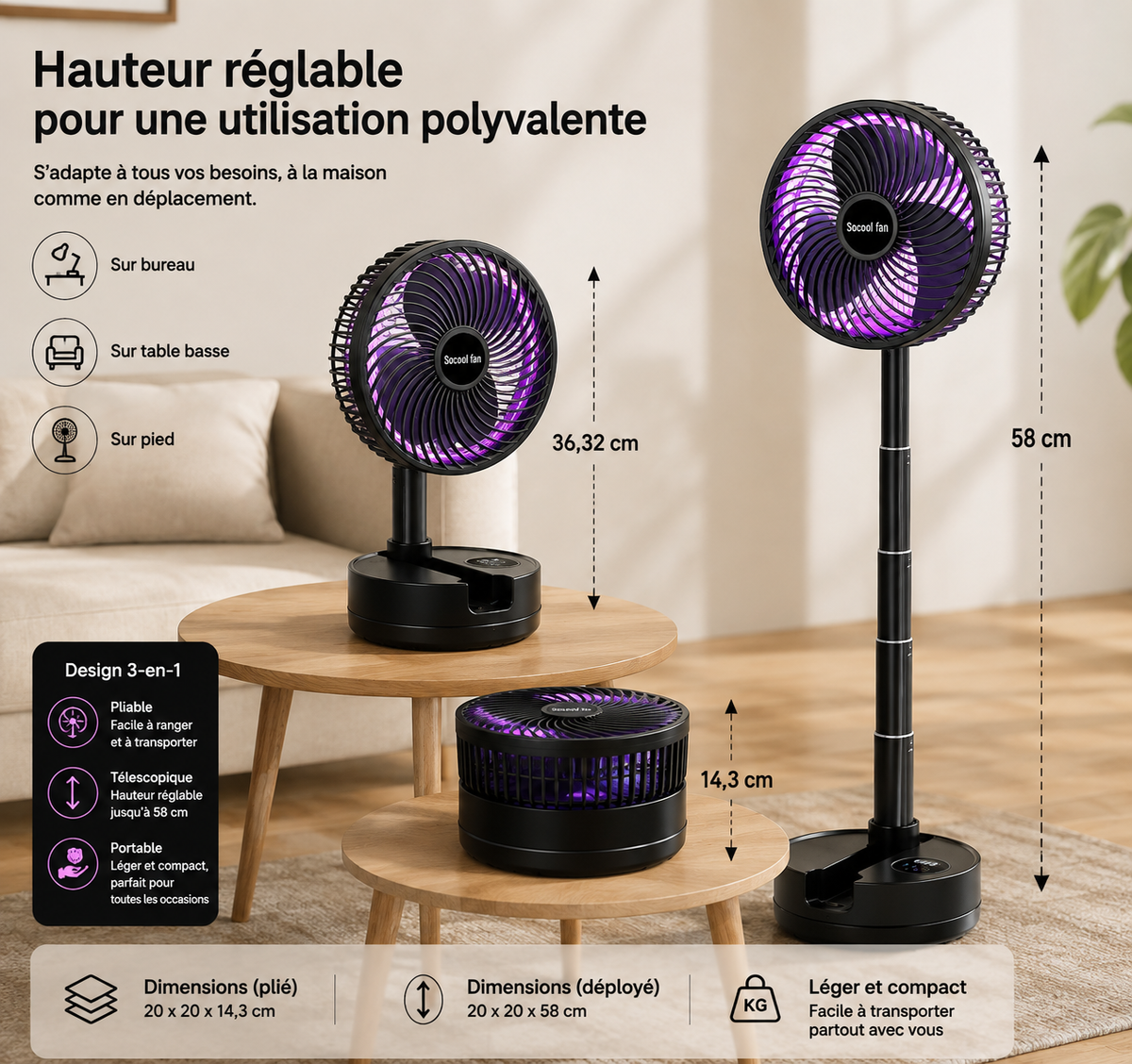 Ventilateur Portable Pliable F14